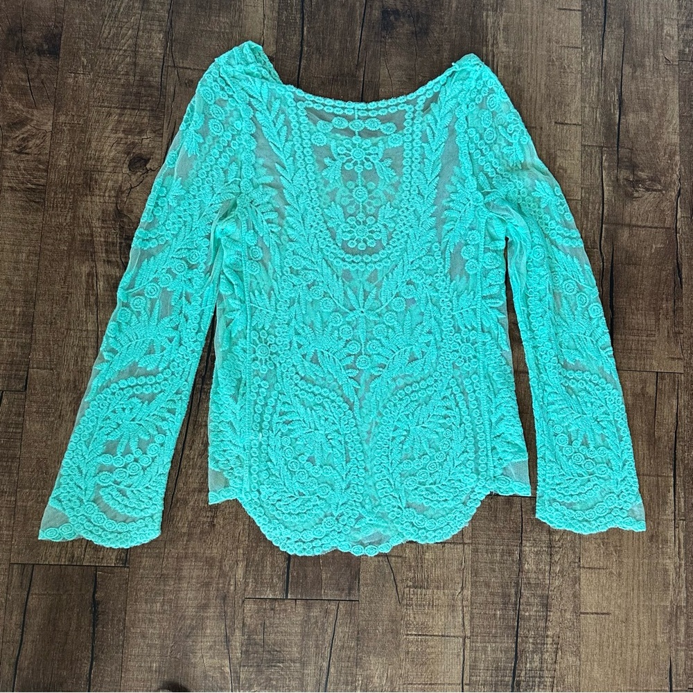 Hot Green Summer Lace Floral Blouse Tank Top Sleeves